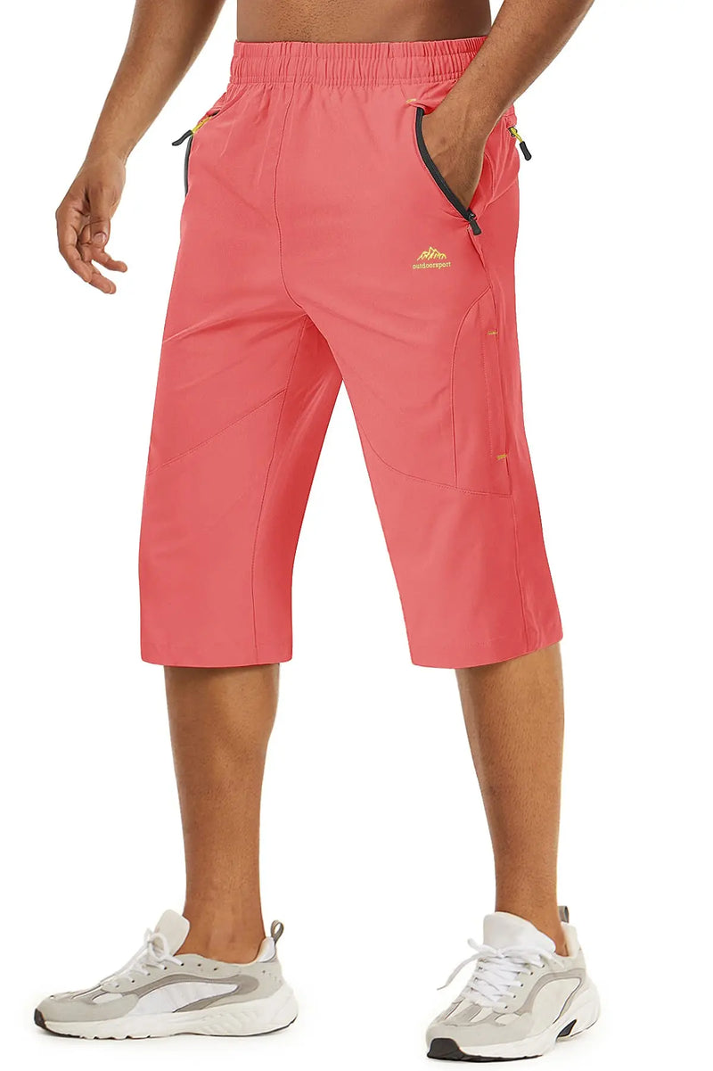 TACVASEN Summer 3/4 Length Quick Dry Mens Capri Shorts Hiking Camping Mountain Work Shorts Zipper Pocket Outdoor Fishing Shorts