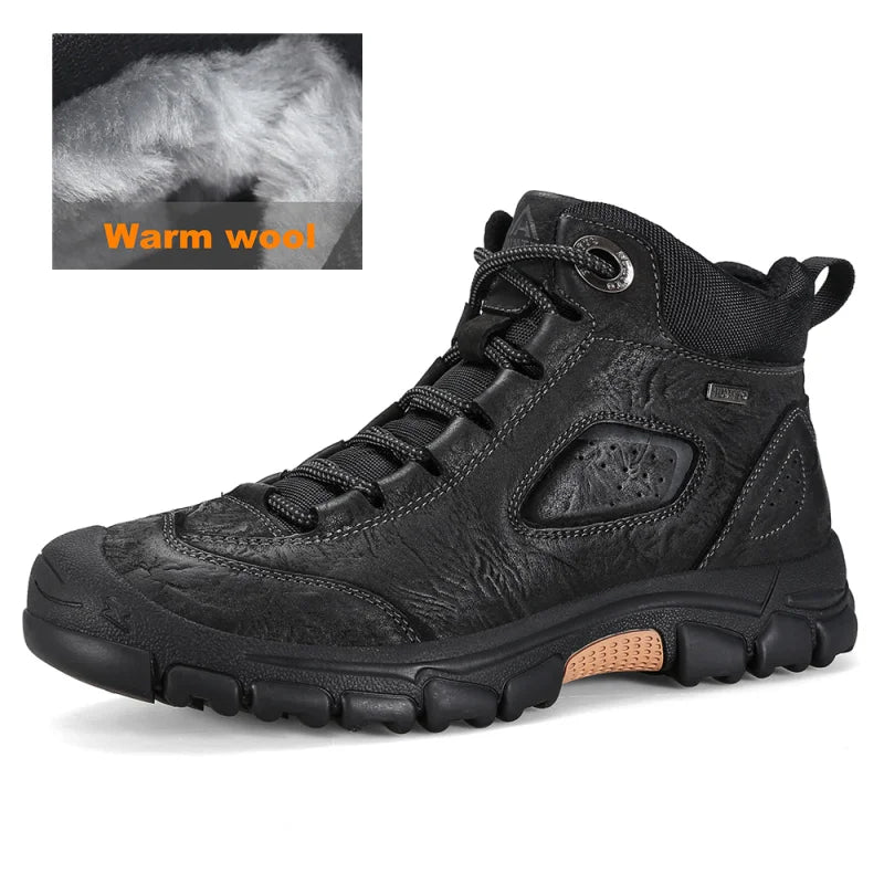 HUMTTO Winter Warm Wool Hiking Shoes Leather Outdoor Trekking Boots for Men Luxury Designer Climbing Sneakers Mens Ankle Boots