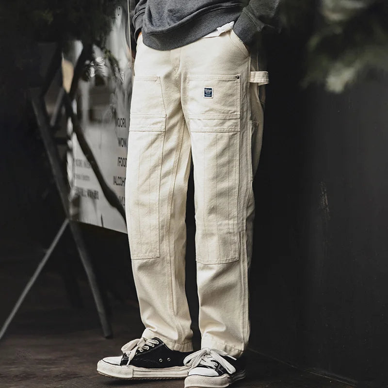 ខោខូវប៊យ Maden Workwear បែបអាមេរិកាំង Retro រលុង ពណ៌ស លាងសម្អាត ខោត្រង់ ខោកាត់ឈើ ខោបុរស