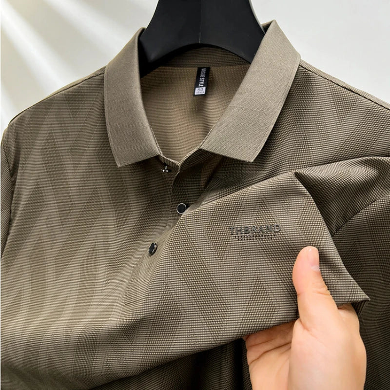 Casual Striped Men's Polo Top, 2024 New Summer Products, Lapel Short Sleeve T-shirt Korean Men's Top Middle-aged Men Clothing