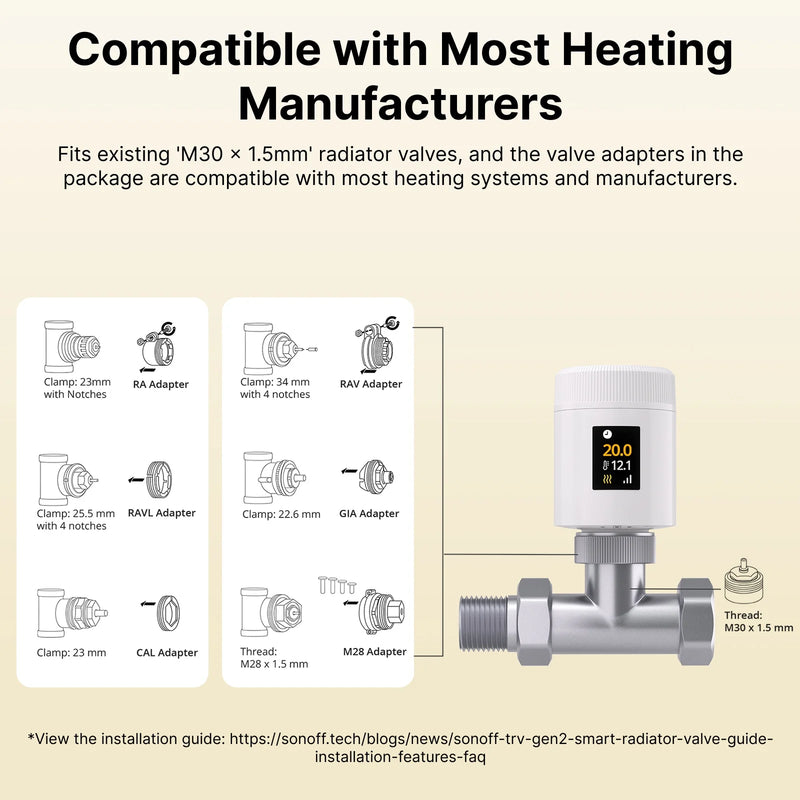 SONOFF Zigbee Smart TRV Gen2 Thermostatic Radiator Valve Control Actuator TRV-ZBT Work with Alexa Google Home Assistant Matter