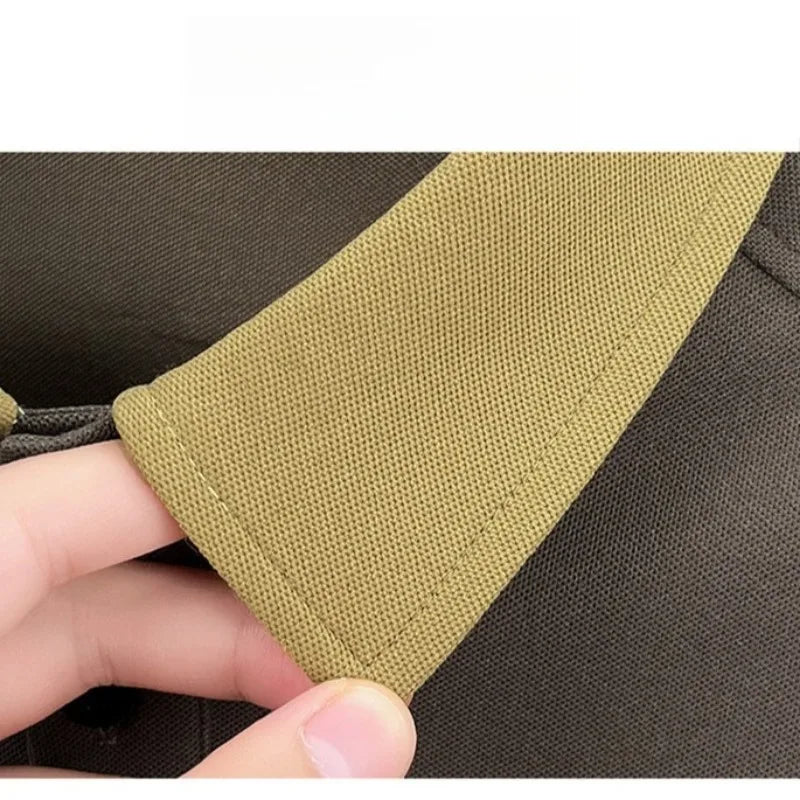 Men's Autumn Knit Polo Shirt, Contrast Collar and Sleeve Design, New Arrival Heavyweight Pullover for Casual Business Wear