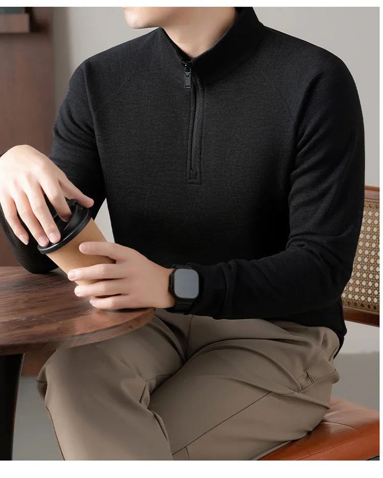Old Money Style Men's Stand Collar Zip-Up Sweatshirt - Camel (Smoke Blue/ Brown/Gray)Long-sleeved Fleece Hoodie