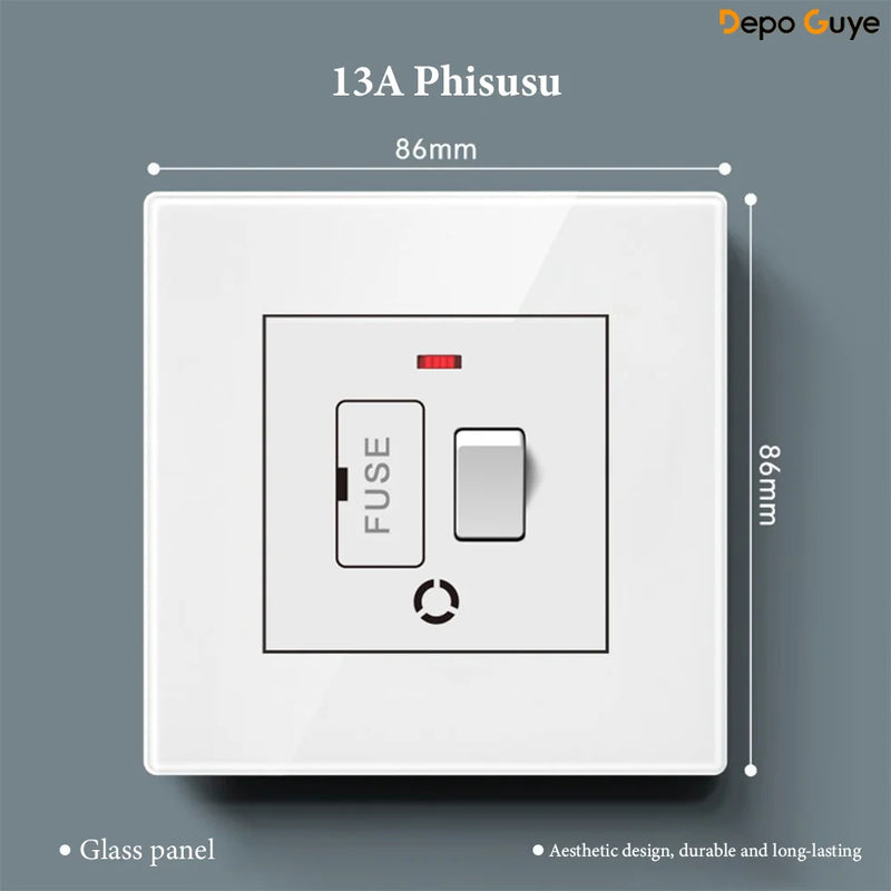 White UK 230V Tempered Glass Touch Light Switch Socket LED Wall Panel Smart Home Switches Socket Manufacturer Wholesale Supplier