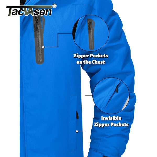 TACVASEN Men's Fleece Lining Warmth Jacket Winter Snow Working Outdoors Hooded Coat Zip Pockets Waterproof Hiking Skiing Parkas