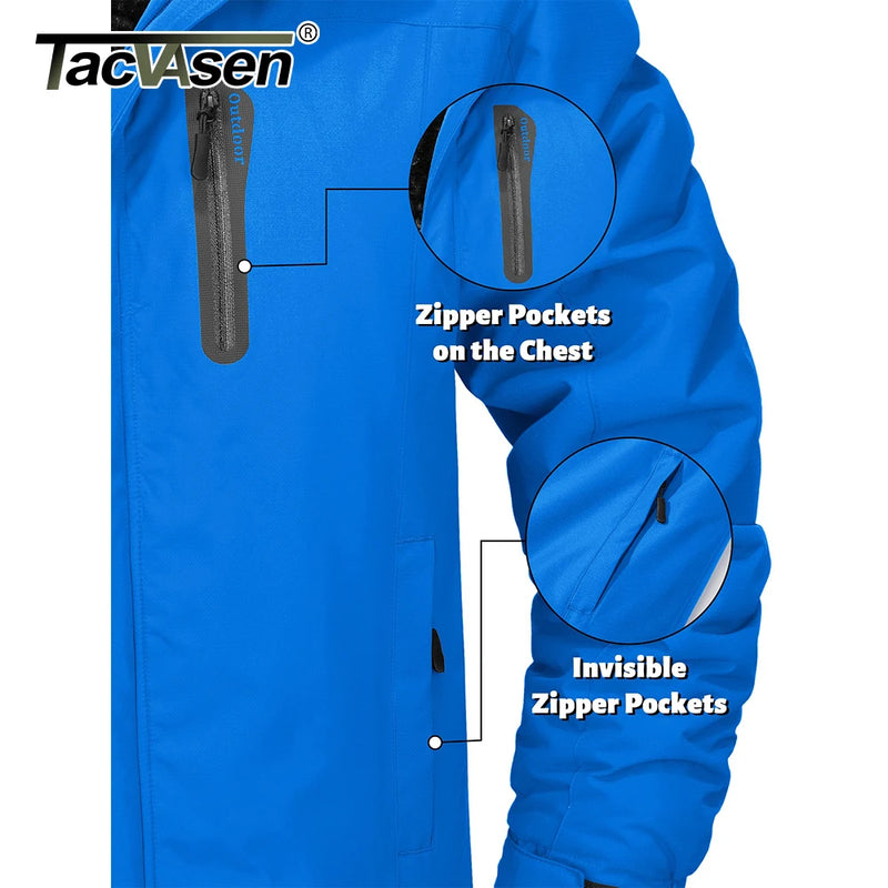 TACVASEN Men's Fleece Lining Warmth Jacket Winter Snow Working Outdoors Hooded Coat Zip Pockets Waterproof Hiking Skiing Parkas