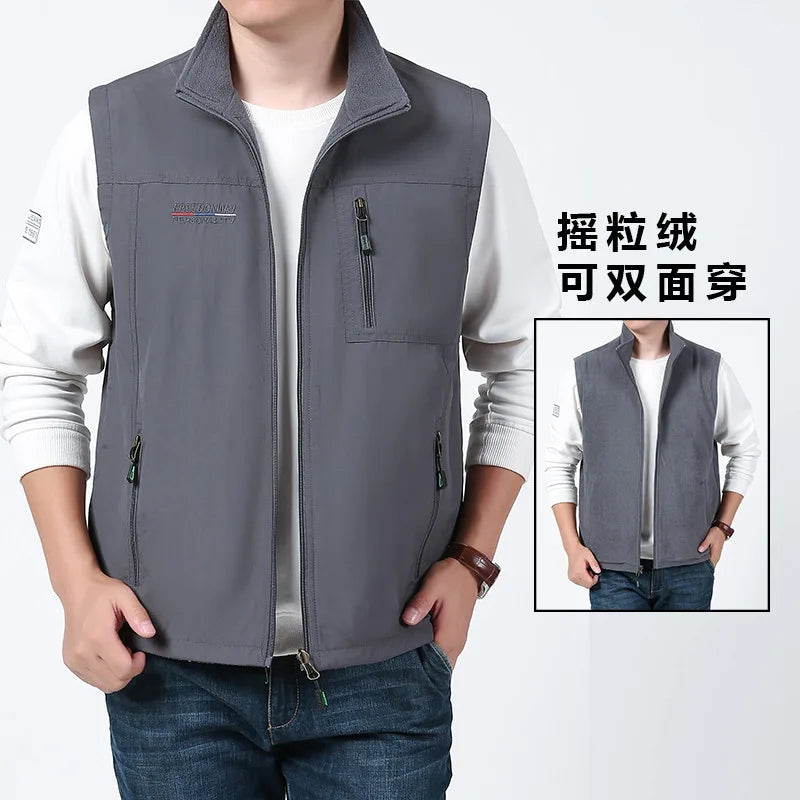 Men's Sleeveless Vest Jacket for Fall and Winter, Travel, Leisure, and Fishing Wear. Green, Khaki, Gray, Black, Red, Blue Coat.