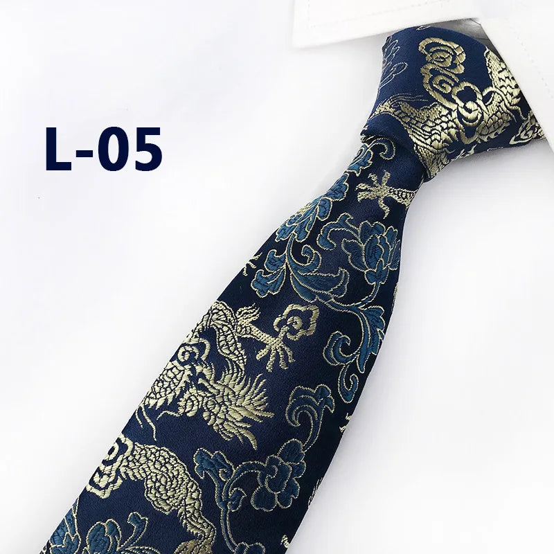 Men's Red Tie with A Chinese-style Design, Featuring A Jacquard Pattern of A Chinese Dragon; Available in Multiple Colors.