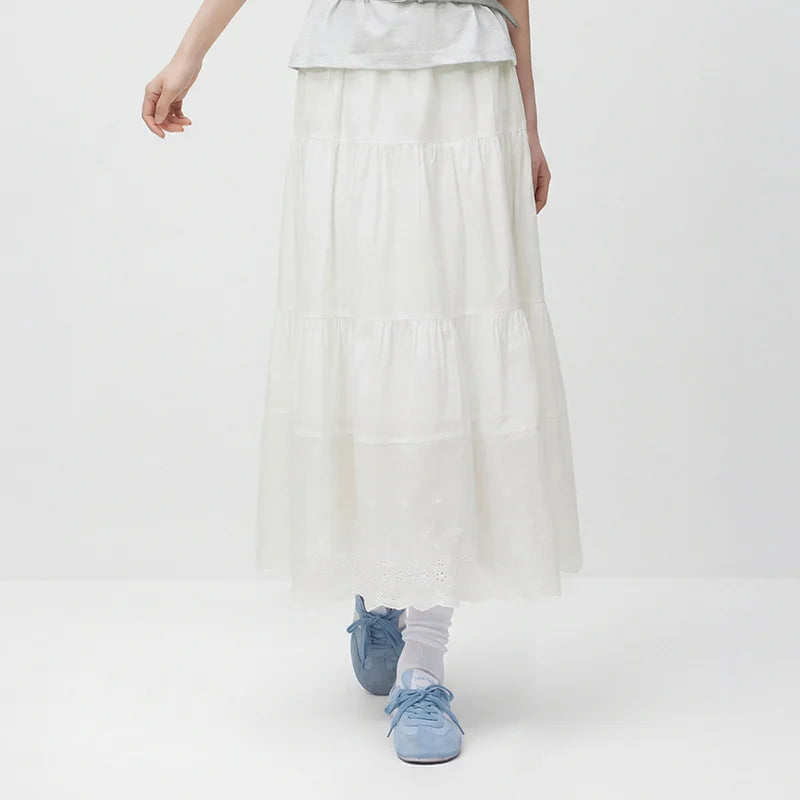 Semir Womens Skirt 2026 Elastic Waist Cake Chiffon Texture Draped Long Skirt Casual Versatile Soft Elegant