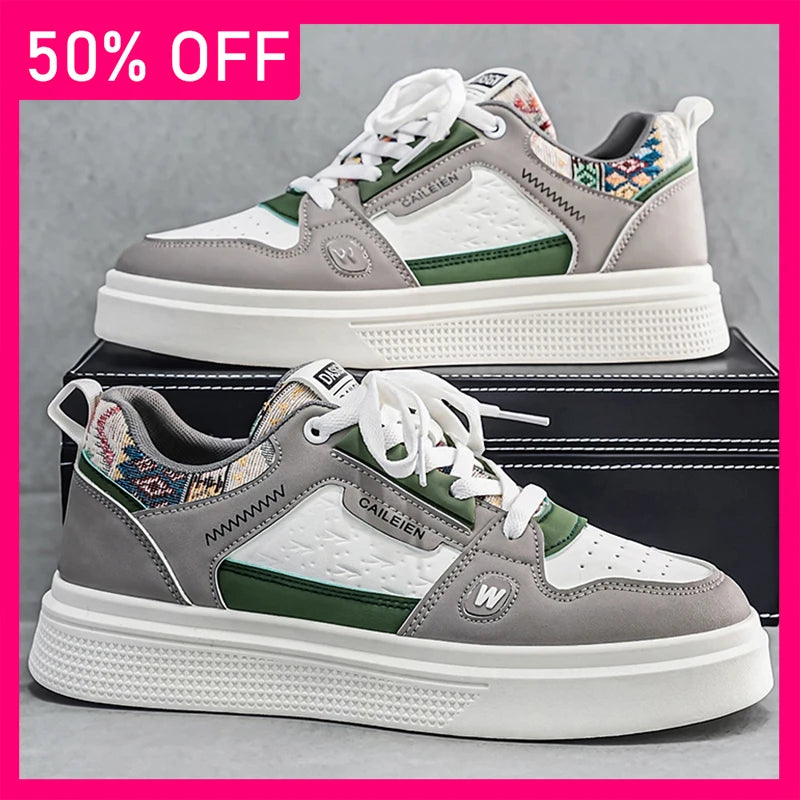 Men Board Shoes Leather Breathe Fashion Lace Up Casual Shoes Comfort Outdoor Walking Soft Sole Anti Slip Versatile Casual Shoes