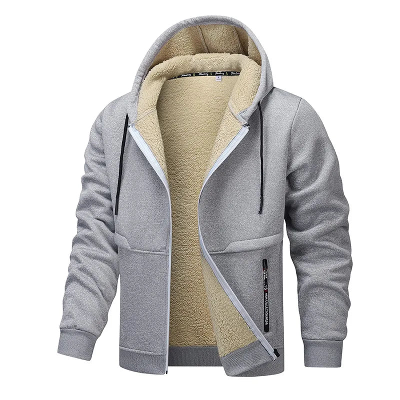 ‌Blue Fleece-Lined Hoodie Jacket for Men - Warm, Comfortable, Casual Style‌ Male Coat. Size M-5XL 6XL