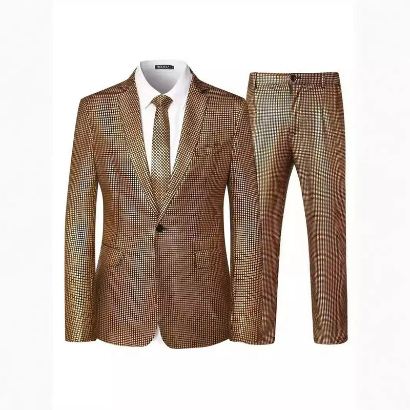 2026 Rainbow Color Men's Striped Suit Two-Piece, Fashion Suit Jacket and Pants, Green Silver Sets (Light Thin Stretch Fabrics)