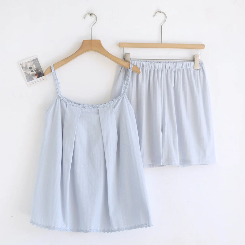 Women's Summer Nightwear Two-Piece Women's Set Solid Color Sleeveless With Chest Pad Sleep Lounge Wear Sleepwear Home Clothing