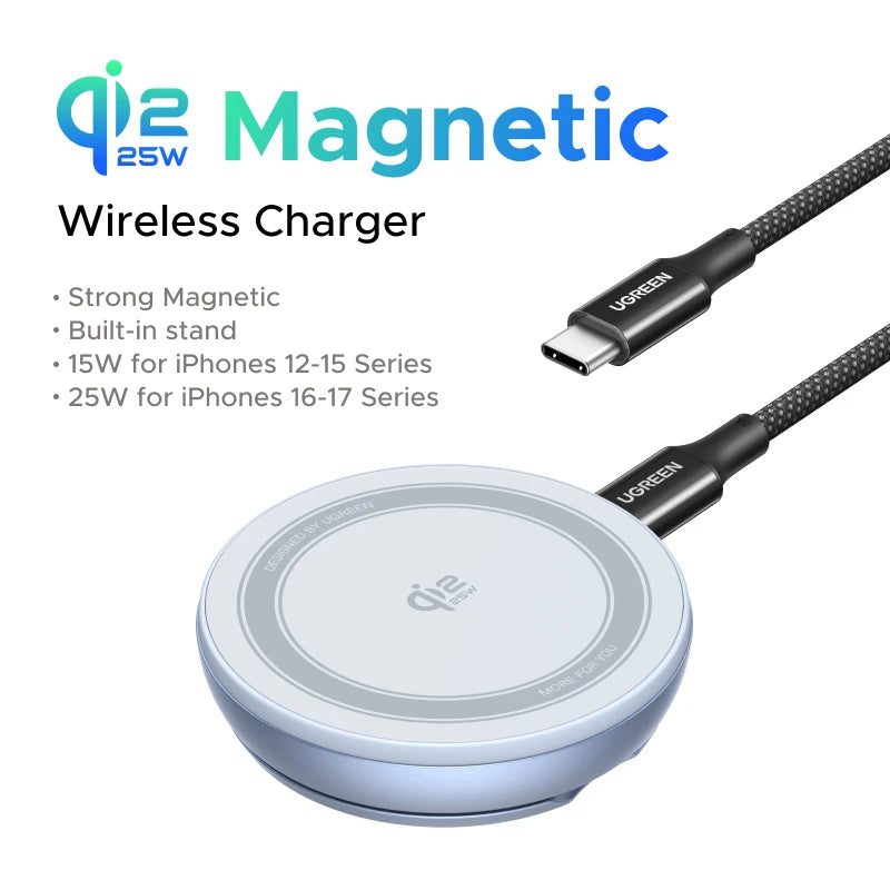 UGREEN Magflow Qi2 25W Wireless Charging Pad With Built-in Stand For iPhone 17 16 Pro Max Fast Charging Phone Charger