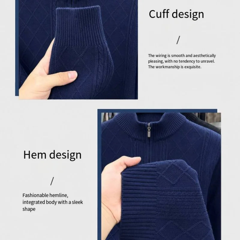 Fashion Man Long-Sleeved Knitwear Mock Neck Zipper Exquisite Pattern Embroidery Autumn Winter New Pullover Leisure Men'sClothing