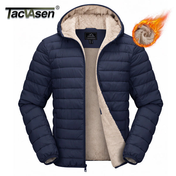 TACVASEN Men's Winter Puffer Sherpa Lined Quilted Waterproof Down Jacket Warm Windproof Ski Coat For Hiking And Fishing