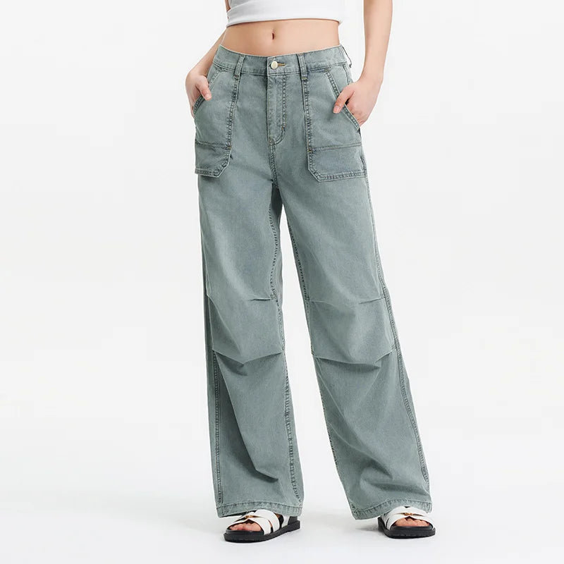 Semir Women Pants Denim Drawstring Cool Feeling Loose Workwear American Street Style Cool Wide Leg 2026 Summer Fashion Top