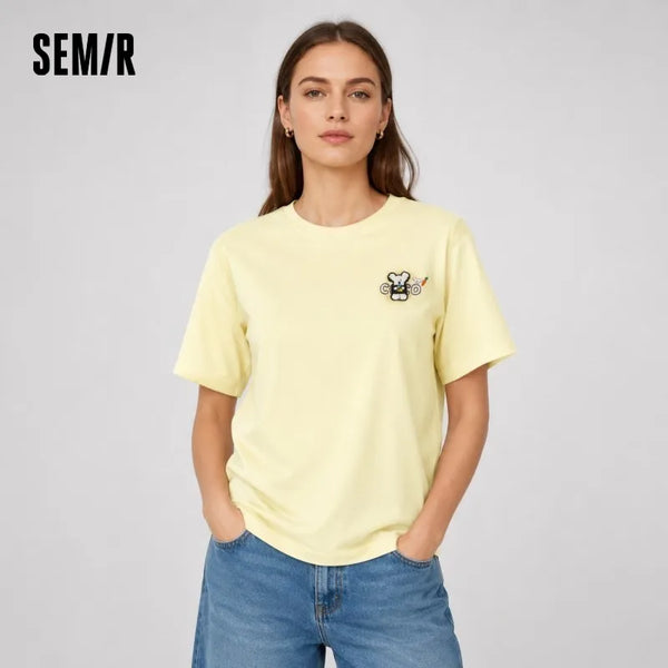 អាវយឺតស្ត្រី Semir កប្បាសប៉ាក់លំនាំម៉ូដធម្មតាអាចបត់បែនបានរដូវក្តៅឆ្នាំ ២០២៦ រចនាប័ទ្មសាមញ្ញស្លៀកពាក់ប្រចាំថ្ងៃប្រកបដោយផាសុកភាព