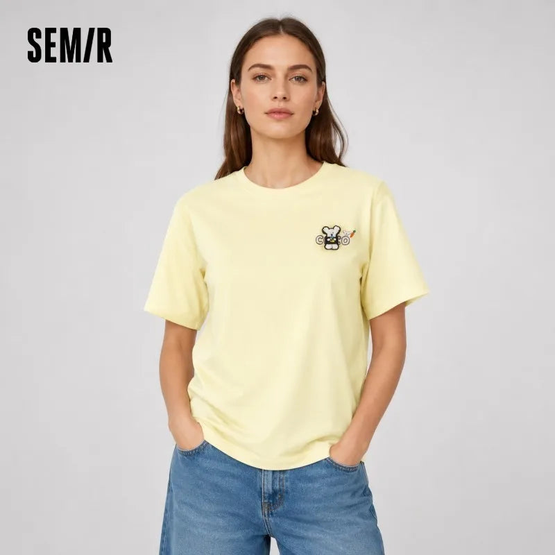 Semir Women Tshirt Cotton Embroidered Fashion Pattern Casual Versatile Top 2026 Summer Simple Style Daily Comfort Wear
