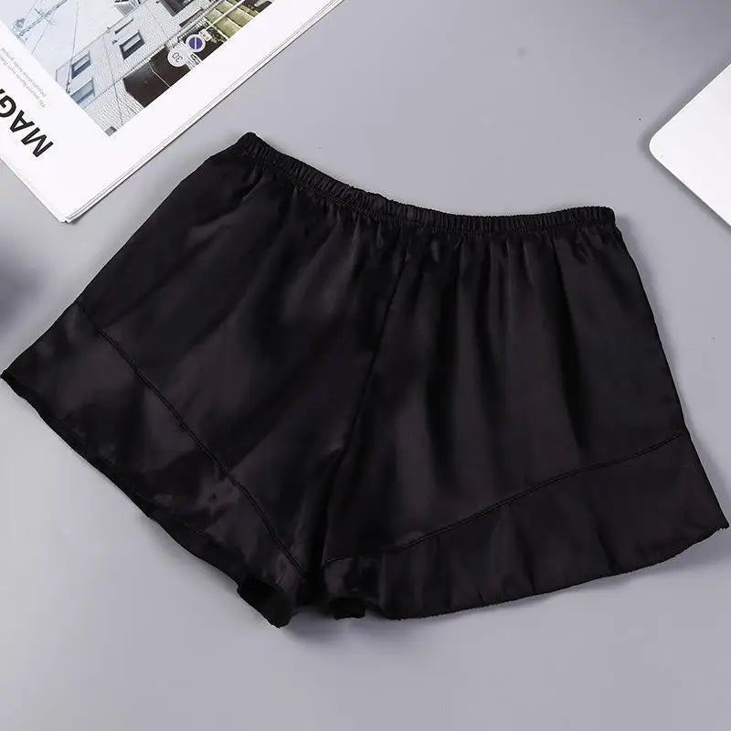 Lotus Leaf Edge Anti-light Leggings Safety Pajama Pants Women's Three-point Pants One Piece Hair-proof Silk Sleepwear Bottoms