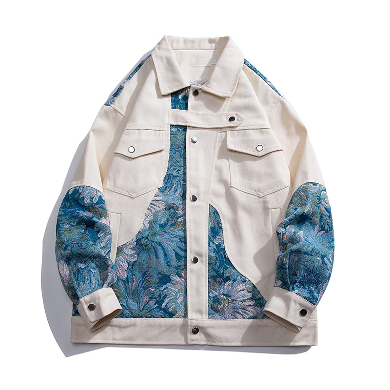 Unisex Black Long-sleeve Jacket with A Lapel Collar; Men’s and Women’s Beige Coats with Embroidered Details; loose-fitting Tops