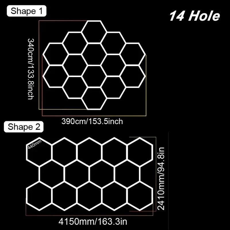 ភ្លើង LED Hexagon សម្រាប់យានដ្ឋាន មានរបៀបពន្លឺ 3 ភ្លើង LED Hexagon សម្រាប់តុបតែងរថយន្ត ហាងកាត់សក់ បន្ទប់ក្រោមដី ហាងកែសម្ផស្ស និងកន្លែងហាត់ប្រាណ