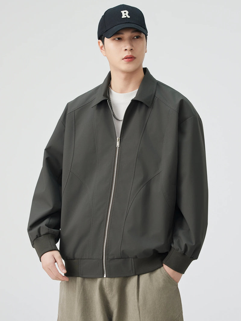 DUKEEN Men's Oversized Blouson Jacket with Shirt Collar Spring and Autumn Proofwind Proofwater Splicing Full-Zip Workwear Coats