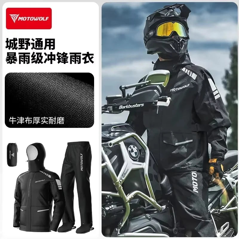 អាវភ្លៀងការពារទឹកម៉ូតូ MOTOWOLF អាវការពារភ្លៀងសម្រាប់ជិះម៉ូតូ អាវការពារភ្លៀងសម្រាប់អ្នកជិះតែម្នាក់ ខោការពារភ្លៀង