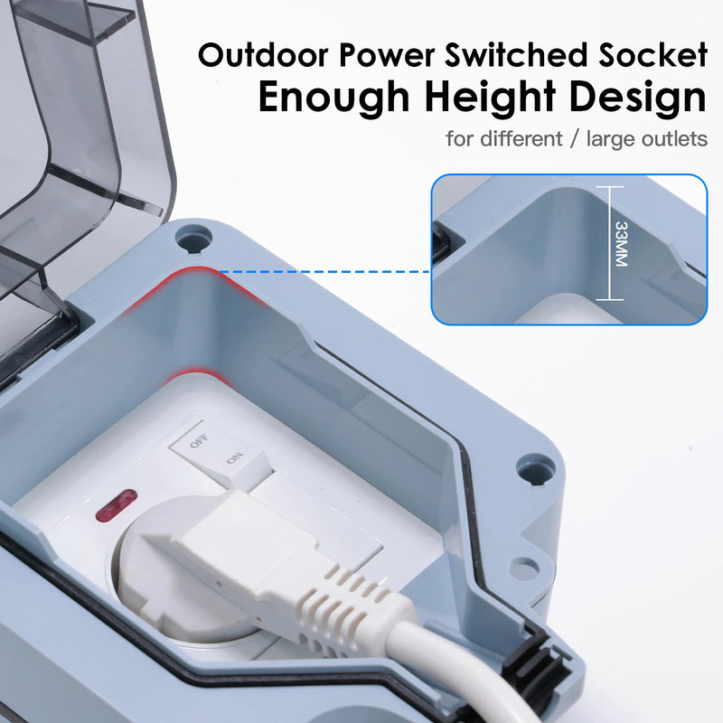 BSEED IP66 Waterproof Electrical Wall Socket Outdoor Switched Power Socket With Dustproof Box Suitable for Outdoor Gardens