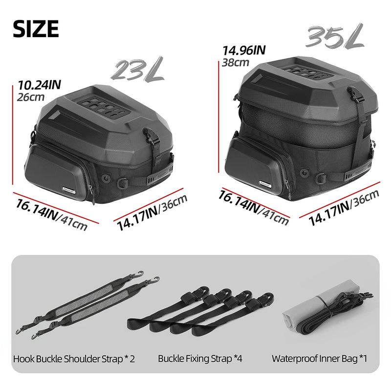Rhinowalk Motorcycle Tail Dry Bag 23L-35L Motor Hard Shell Full Face Helmet Backpack Back Seat Bag With Waterproof Inner Bag