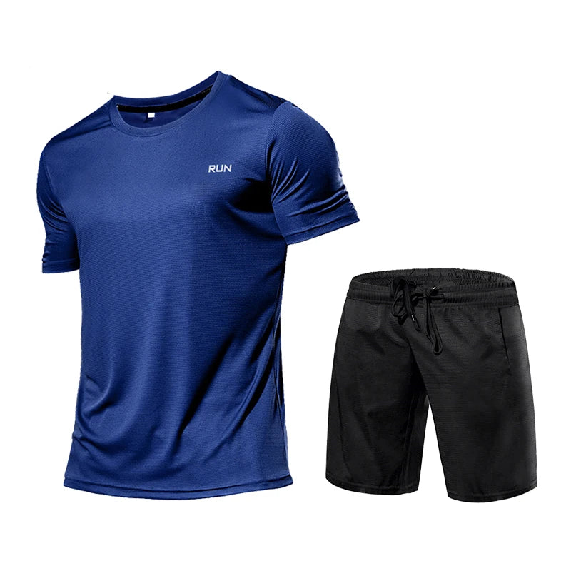 Men's 2PCS Compression Sportswear Set Short Sleeve T Shirt Shorts Gym Fitness Running Training Athletic Outfit