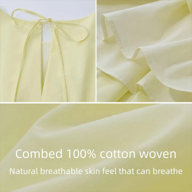 Amii 100% Cotton Women Dress 2026 Summer New Round Neck Sleeveless Back Tie Casual Vacation Style A-Line Midi Dress 12642110