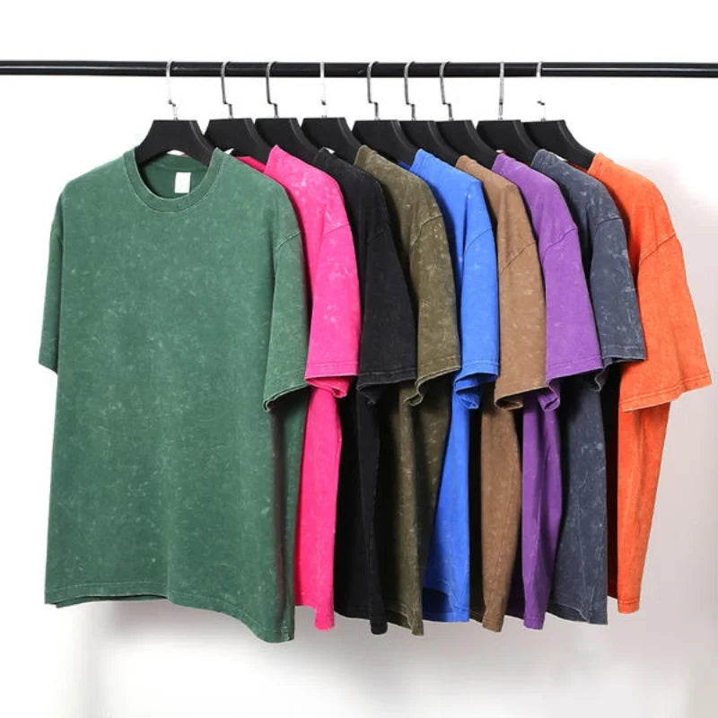 Loose Bleach Stain  Heavyweight Summer Top American Style Retro Washed Snowflake Short Sleeve Round Neck T-Shirt