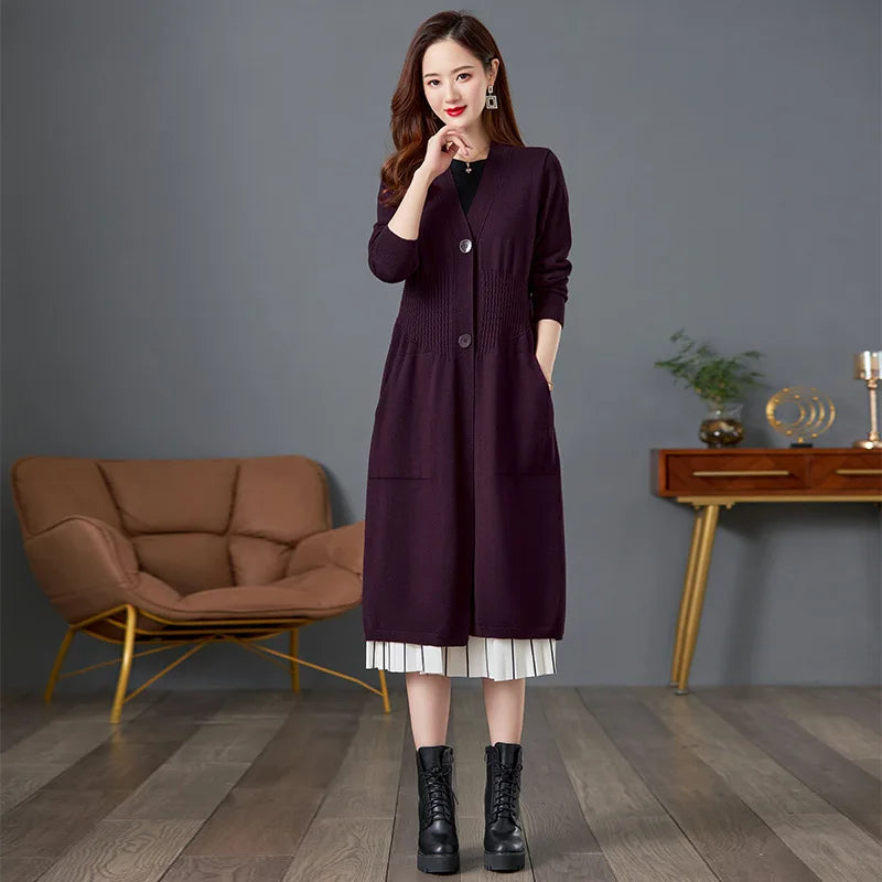 Jersey For Women New Vintage Middle Aged Mother Long Sweater Spring Autumn Knitwear Jacket Cardigan Coat Fall Woman Clothes