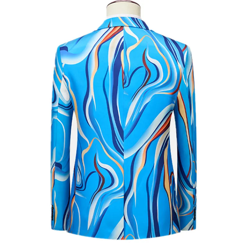 2026 New Men's Blue Printed Suit Set -Vibrant Blue&Colorful Print,Asian Sizes Two-Piece,Casual & Stylish Outfit for Daily Wear‌