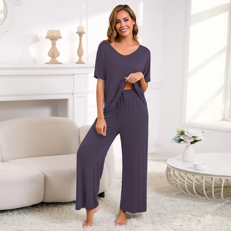 New European Women's Pajamas Short Sleeved Pants Suit Casual Two-piece Set For Women Loose Sleepwear Home Modal Pijama De Mujer