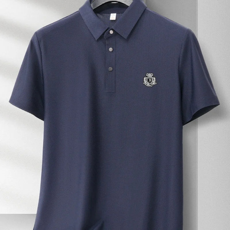 High-End Original Man Short-Sleeved Polo Shirt Lapel Button Letter Embroidery British Style Ventilate Close-Fitting MensClothing