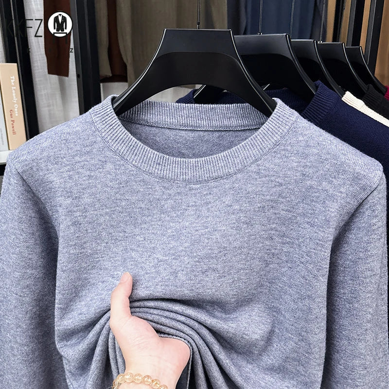 Male Comfort Crew Neck Jumper Long Sleeve Rib Trim Breathable Knit Fabric Business Travel Casual Garment