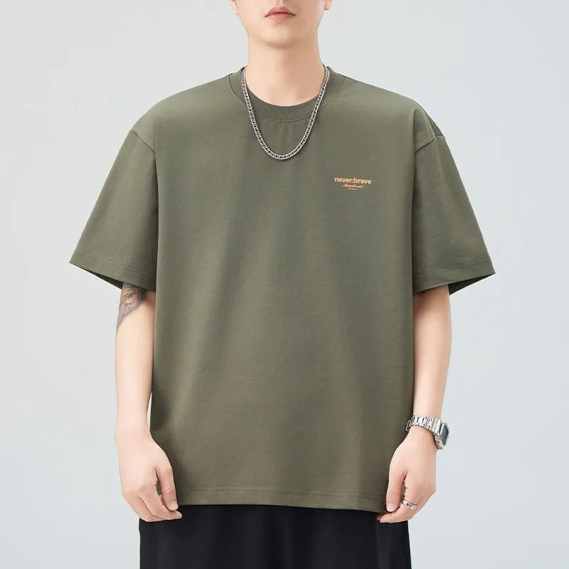 DUKEEN Men's Minimalist Print T-Shirt Summer 2026 Oversized Breathable Crew Neck Tee Casual Korea Style Short Sleeve Top