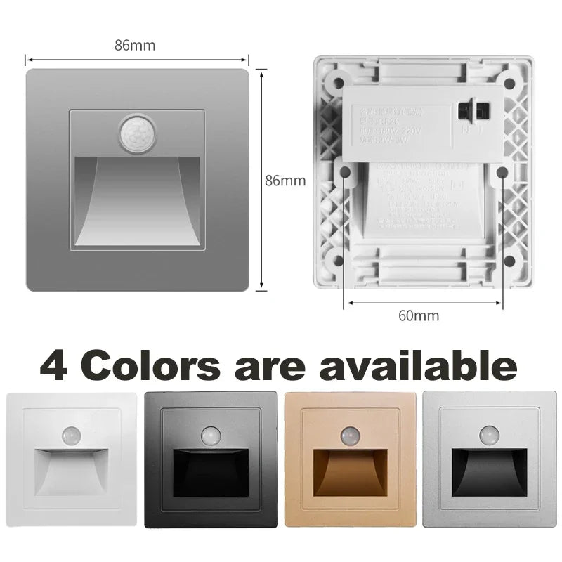Infrared Human Sensor Stair Lights PIR Motion Sensor LED Night Light Recessed Wall Lamps Steps Hallway Staircase Bedroom