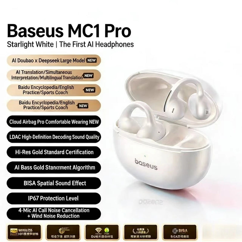 កាសស្តាប់ត្រចៀកឥតខ្សែ Baseus MC1 Pro កាសស្តាប់ត្រចៀកប៊្លូធូសបើកត្រចៀក IP67 ការពារទឹកជ្រាប ENC សំឡេងរំខាន កាសស្តាប់កីឡា លេងបានយូរ