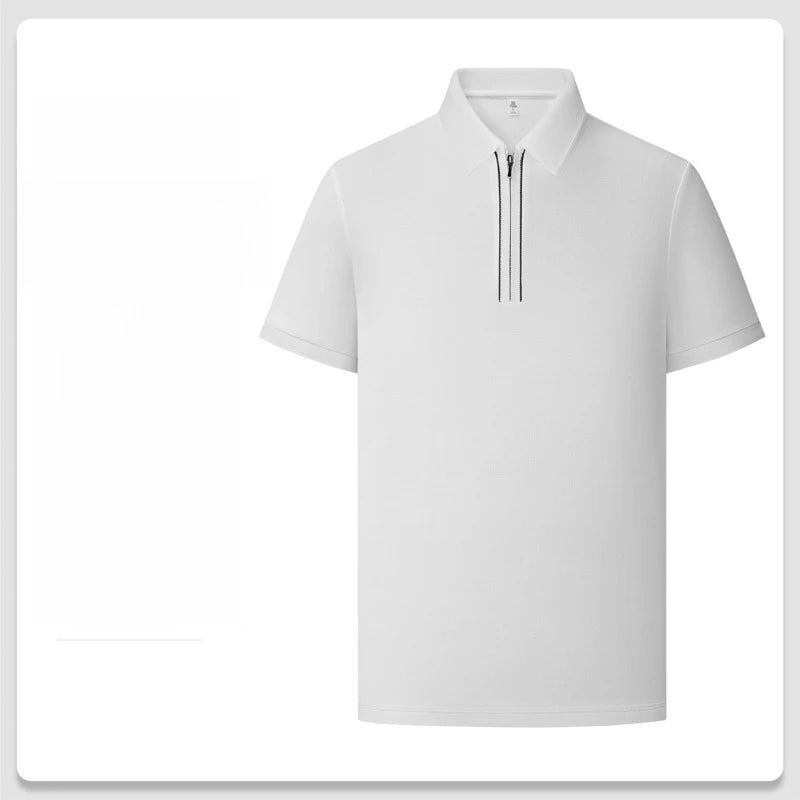 Men's Zipper Polo Shirt – Soft Lyocell Linen Silk Blend, Breathable & Stretchy, Business Casual Short Sleeve for Summer Travel