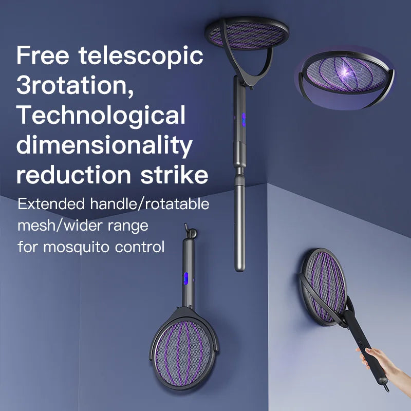 3 in 1 Electric Mosquito Killer Lamp Racket Foldable Mosquito Killer 2400V USB-C Rechargeable Electric Fly Swatter UV Light