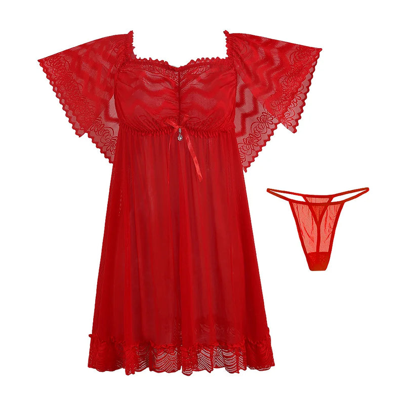 Fashion New Nightgowns For Women Sexy Lace Sleepwear Short Dress  Short-Sleeve Night Wear Plus Size Ladies Nightshirt M-3XL