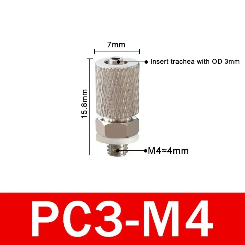 Male Thread M3 M4 M5 M6 -Air Tube 3mm 4mm 6mm OD Mini Pneumatic Pipe Connector Screw Through Quick Fitting Fast Twist Joint