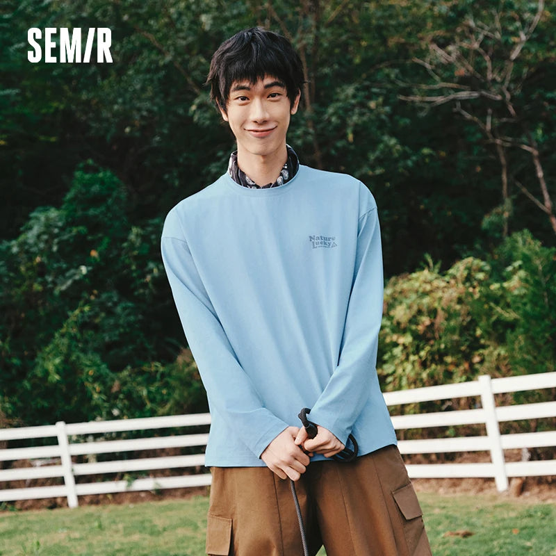 Semir Quick Dry Tshirt Men 2026 Spring Pattern Crew Neck Slightly Loose Letter Print Casual Versatile Basic Inner Layer Top