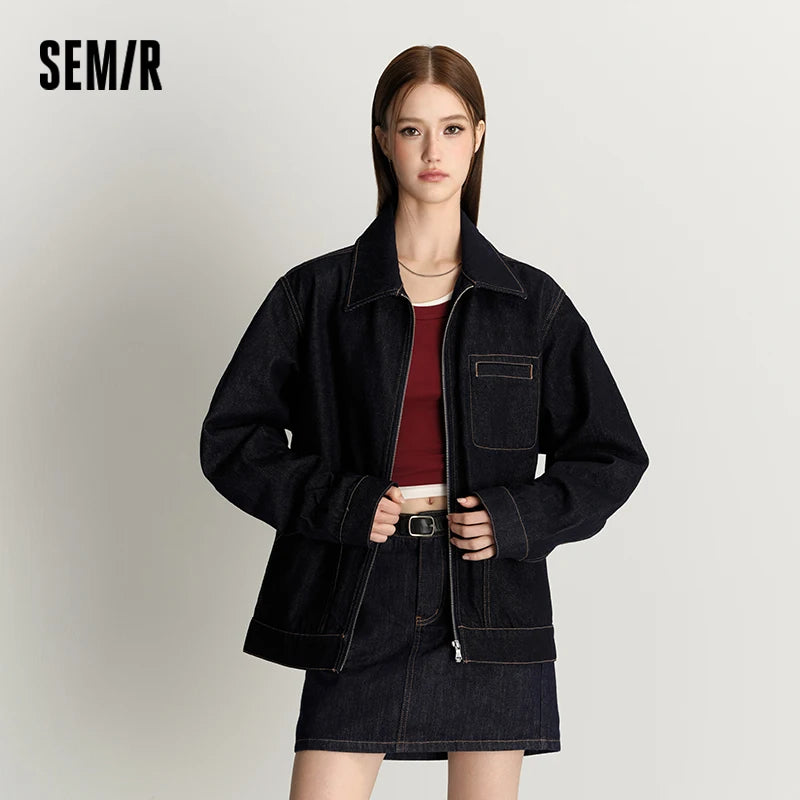 Semir Unisex Jacket Denim Retro Lapel Classic Workwear Loose Casual Style Autumn Outerwear Urban Daily Wear 2026