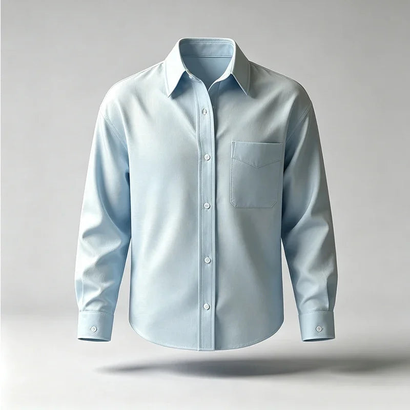 Mens Simple Button Front Long Sleeve Shirt Turn Collar Single Pocket Loose Oversized Fit Daily Outer Garment