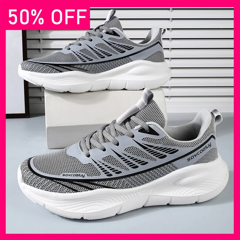 Men Sports Shoes Fashion Lace Up Versatile Mesh Breathe Lightweight Outdoor Fitness Shoes Classic Cushioning Flat Tennis Shoes