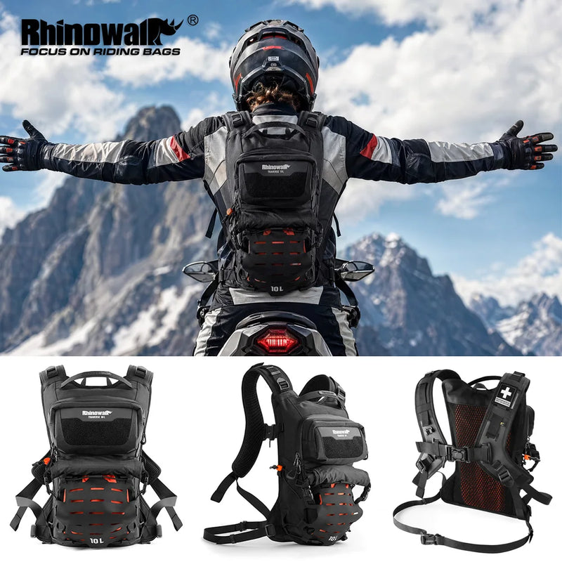 កាបូបស្ពាយម៉ូតូ Rhinowalk ការពារទឹកជ្រាប 10 លីត្រ កាបូបសម្រាប់ដំណើរផ្សងព្រេងក្រៅផ្ទះ ជាមួយប្រព័ន្ធដាក់ឥវ៉ាន់ X-Lock ទន់ MOLLE